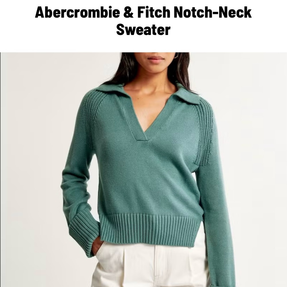 Abercrombie & Fitch Green Notch-Neck Sweater